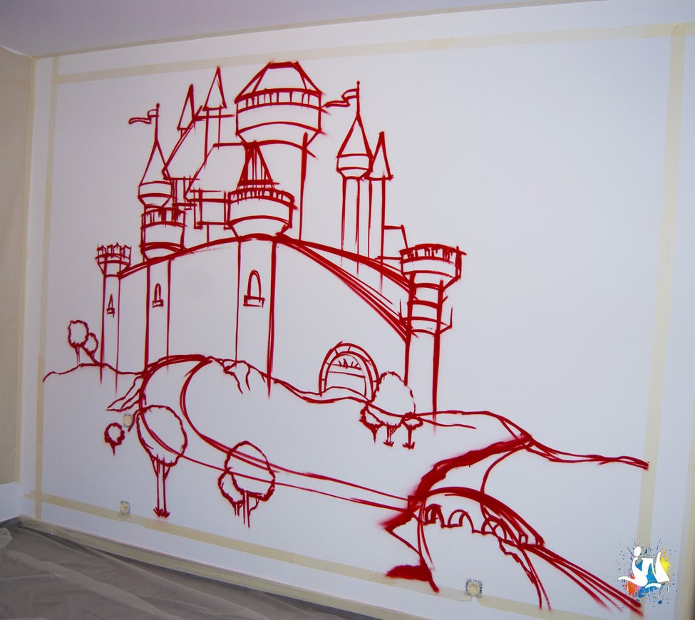 Esquisse de la fresque - graffiti château princesse (JN - graffiti déco)