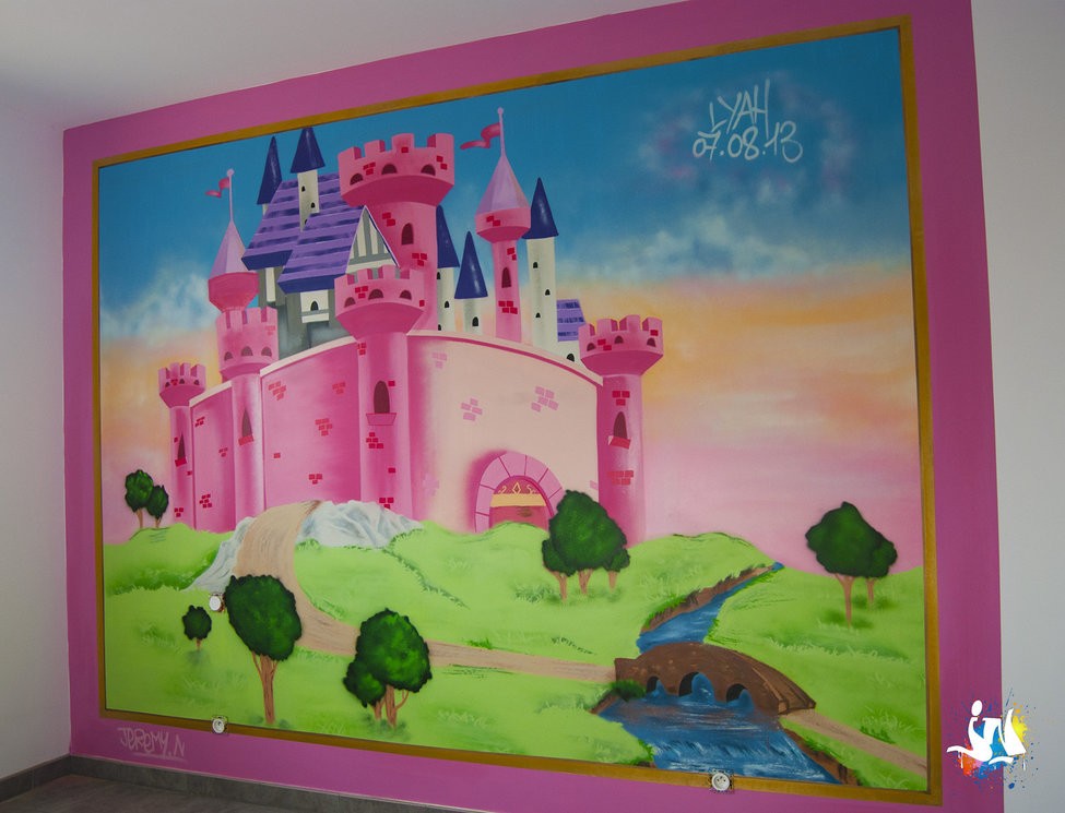 Peinture murale féerique - graffiti château princesse (JN - graffiti déco)